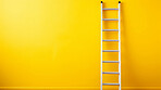 Ladder leaning agains yellow wall. Copy space. Business, success, concept.