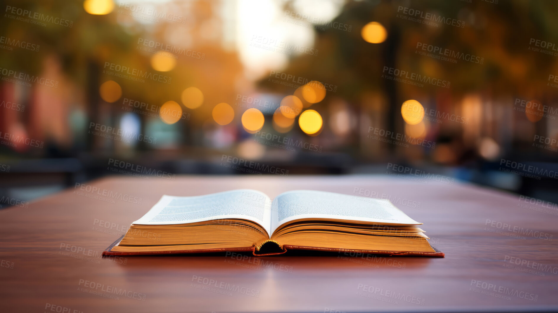 Buy stock photo Religious book laying open on outdoor table. Religion and faith concept.