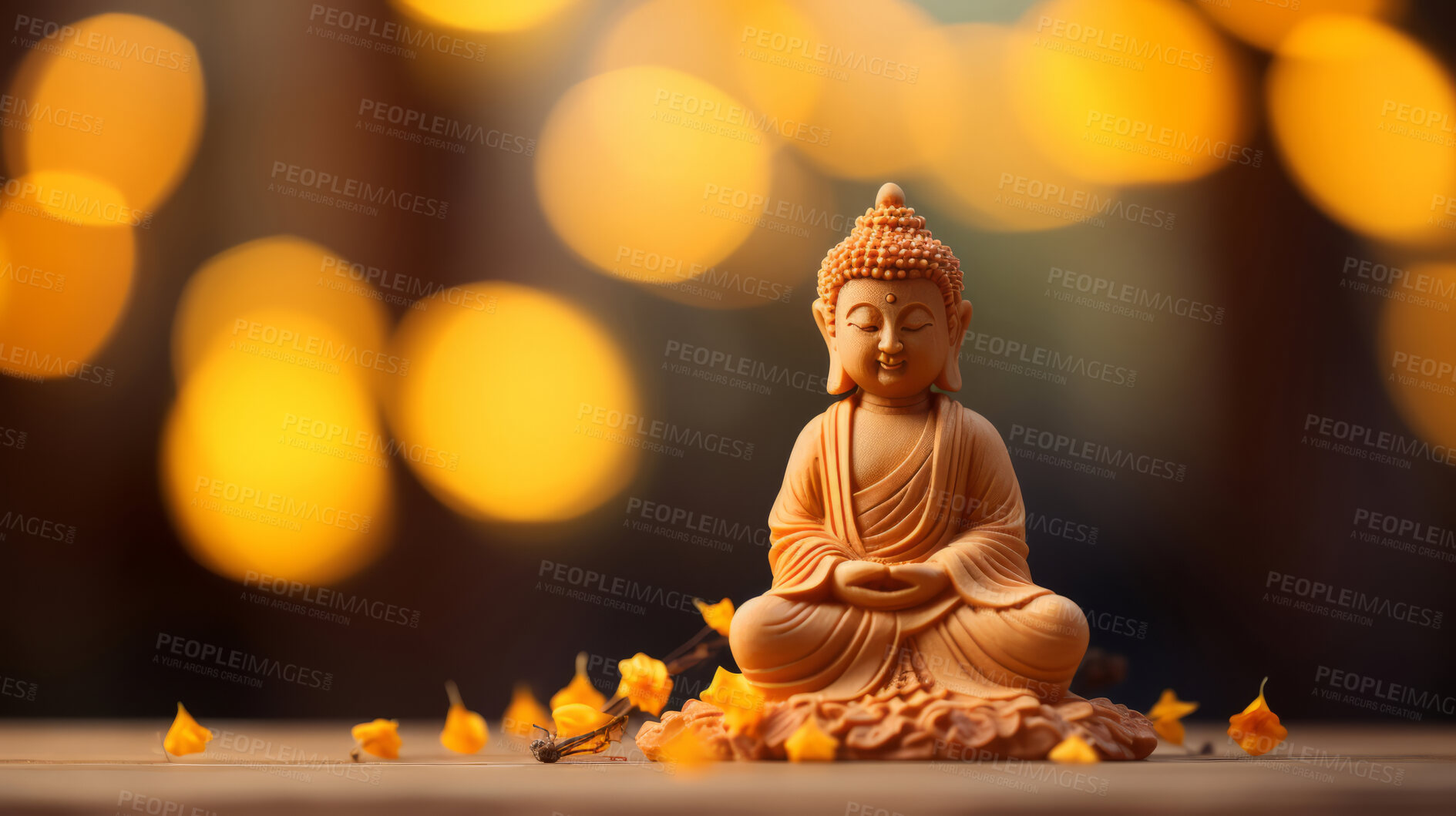 Buy stock photo Close-up of buddha on table. Copy space. Meditation, religion concept.