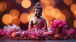 Close-up of small buddha statue with vibrant colour. Meditation, religion concept.