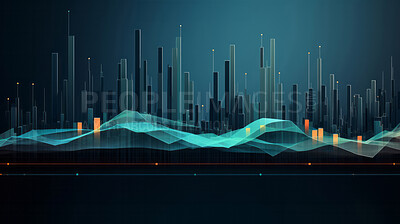 Digital waveform and bars on backdrop. Stock market concept.