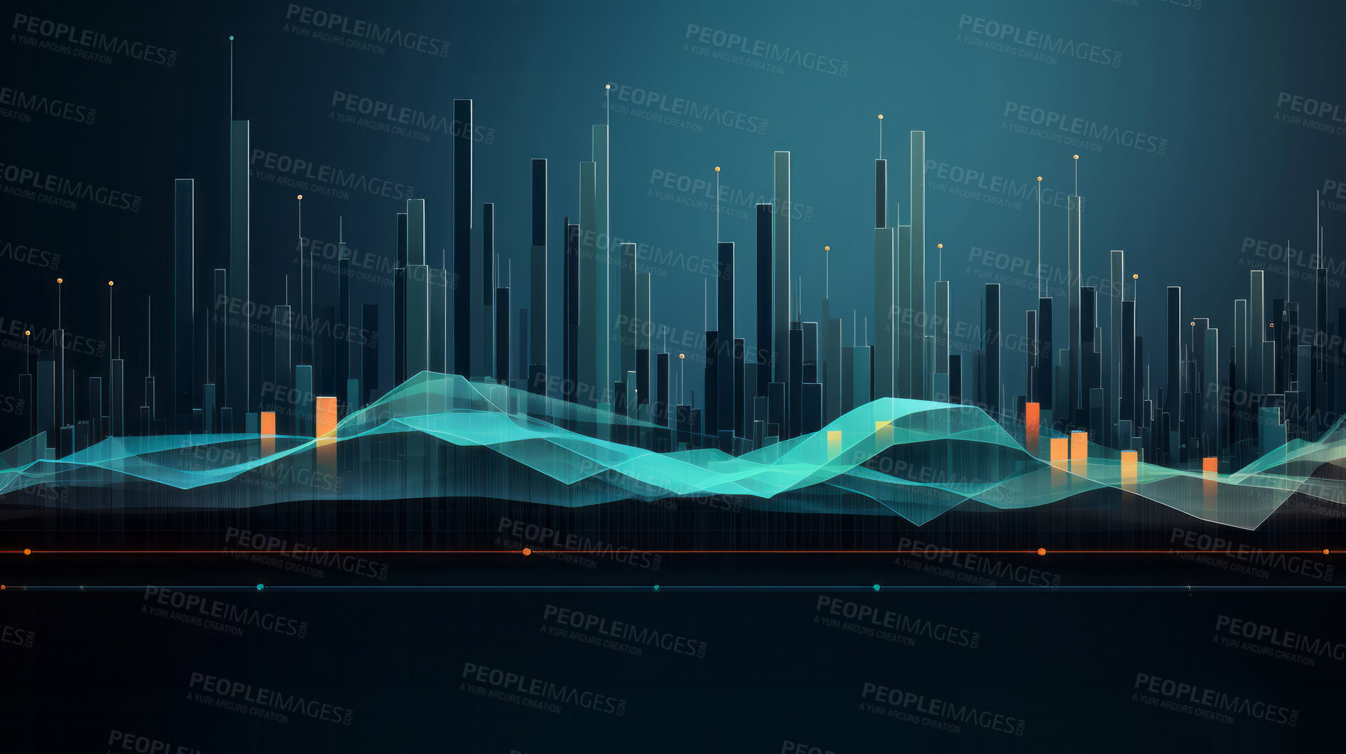 Buy stock photo Digital waveform and bars on backdrop. Stock market concept.