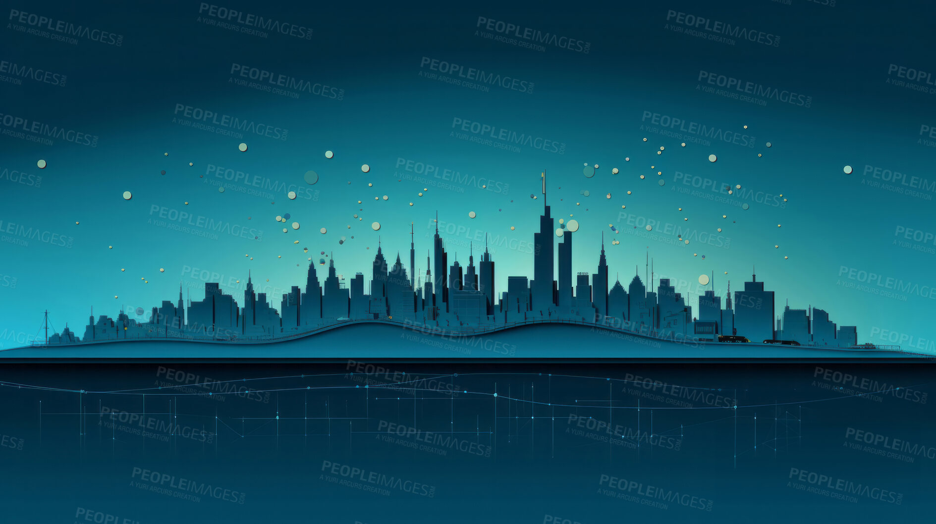 Buy stock photo Illustration of city scape.Copy space. Stock market concept.