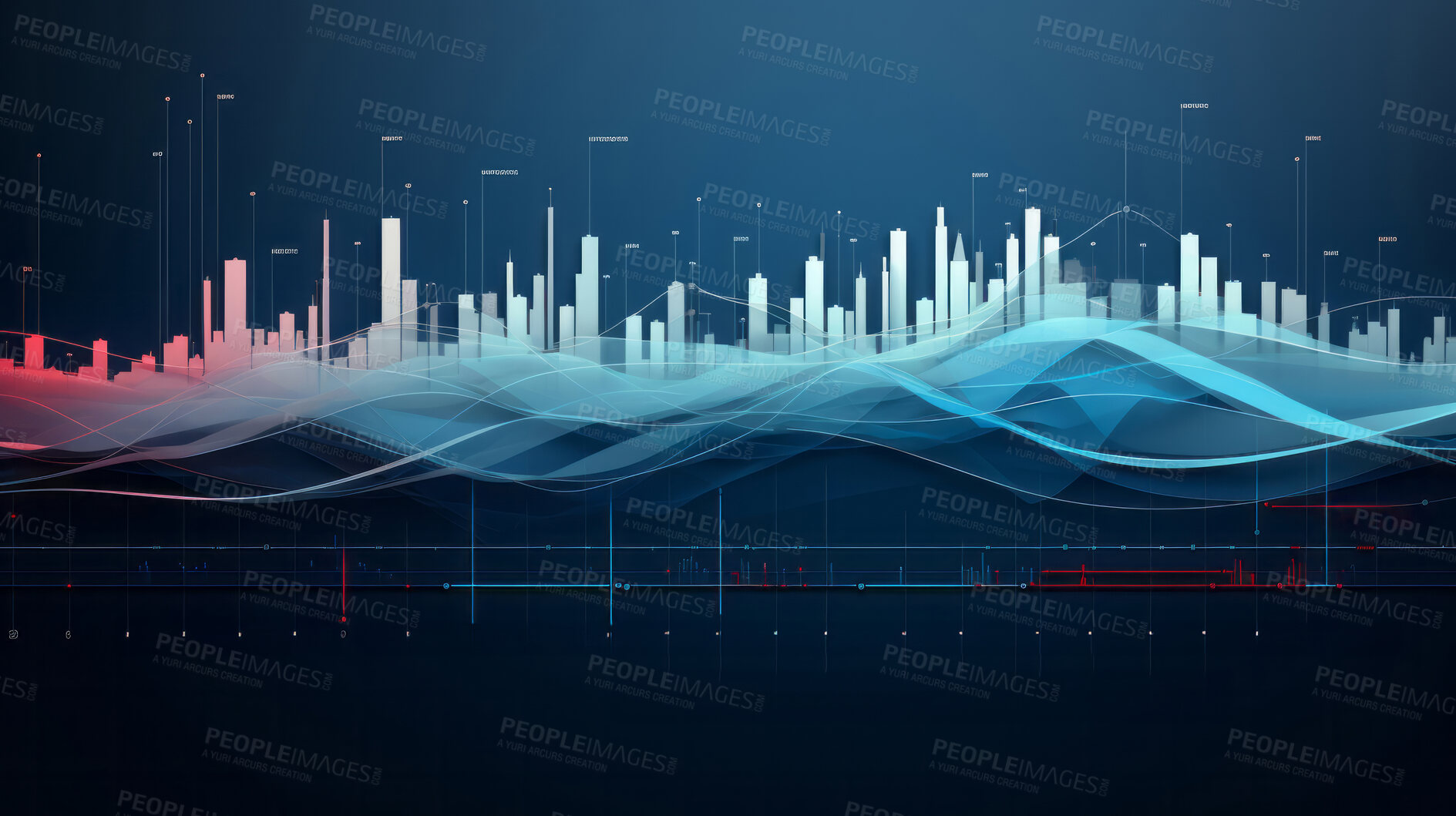 Buy stock photo Digital waveform and bars on backdrop. Stock market concept.