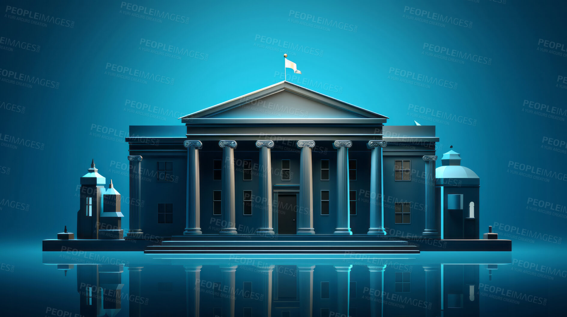 Buy stock photo Illustration of bank, graphs collage. Financial and stock market concept.