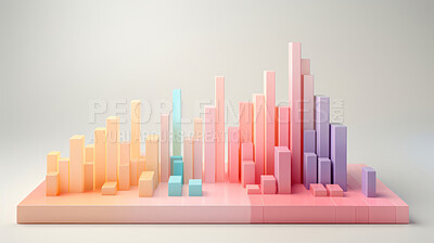 Buy stock photo Pastel colour paper graph. Financial bar graph. Stock market concep