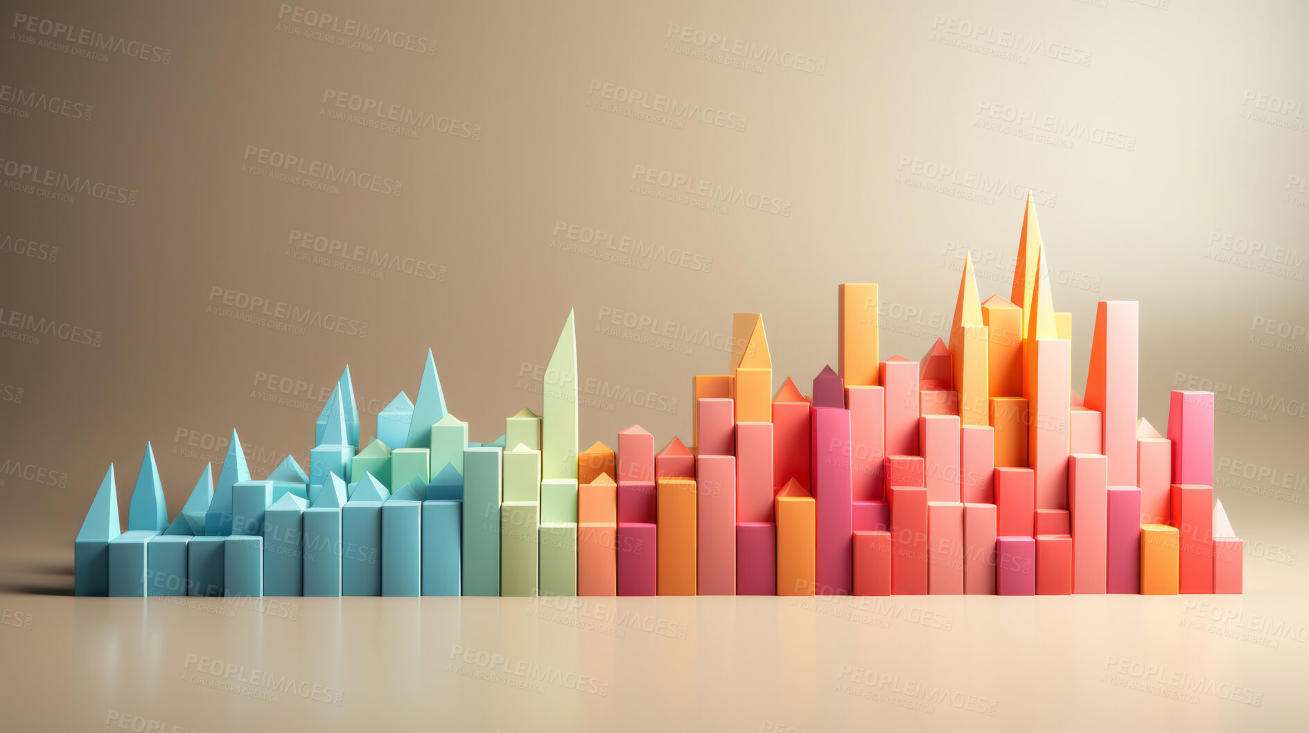 Buy stock photo Pastel colour paper graph. Financial bar graph. Stock market concep