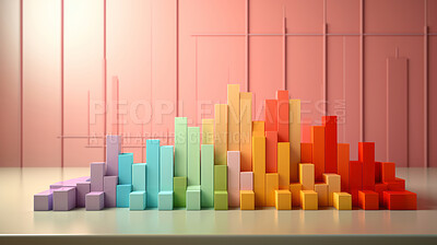 Buy stock photo Pastel colour paper graph. Financial bar graph. Stock market concep