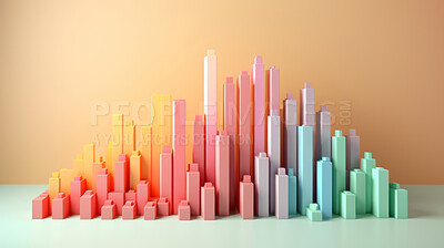 Buy stock photo Pastel colour paper graph. Financial bar graph. Stock market concep