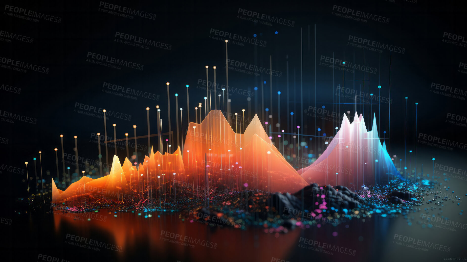 Buy stock photo Colourful, digital financial chart and graphs. Abstract data concept.