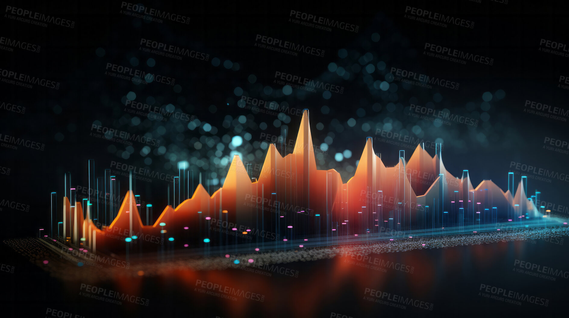 Buy stock photo Colourful, digital financial chart and graphs. Abstract data concept.