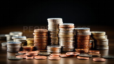 Buy stock photo Close up of coins on table. Stock market financial  concept.