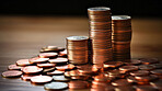 Close up of coins on table. Stock market financial  concept.