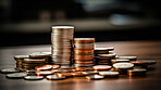 Close up of coins on table. Stock market financial  concept.