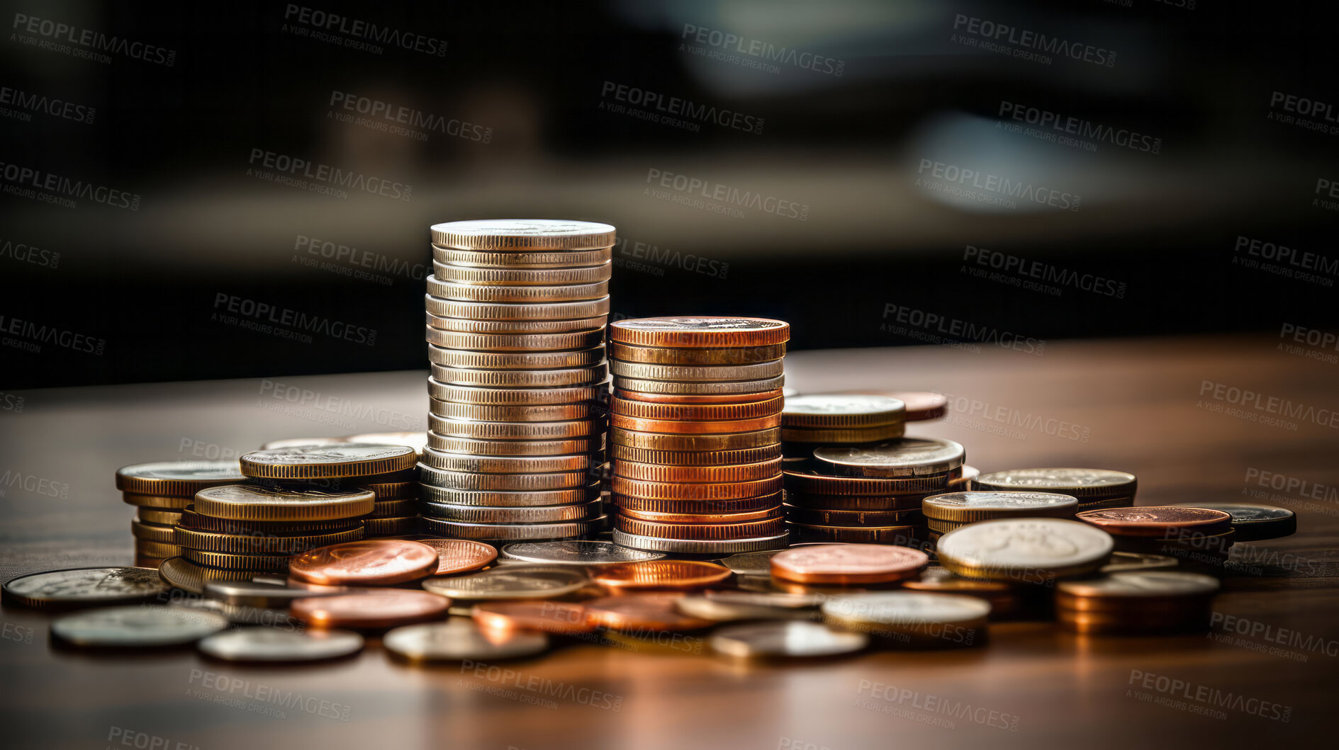 Buy stock photo Close up of coins on table. Stock market financial  concept.