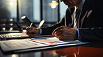 Business man signing documents in office. Finance concept.