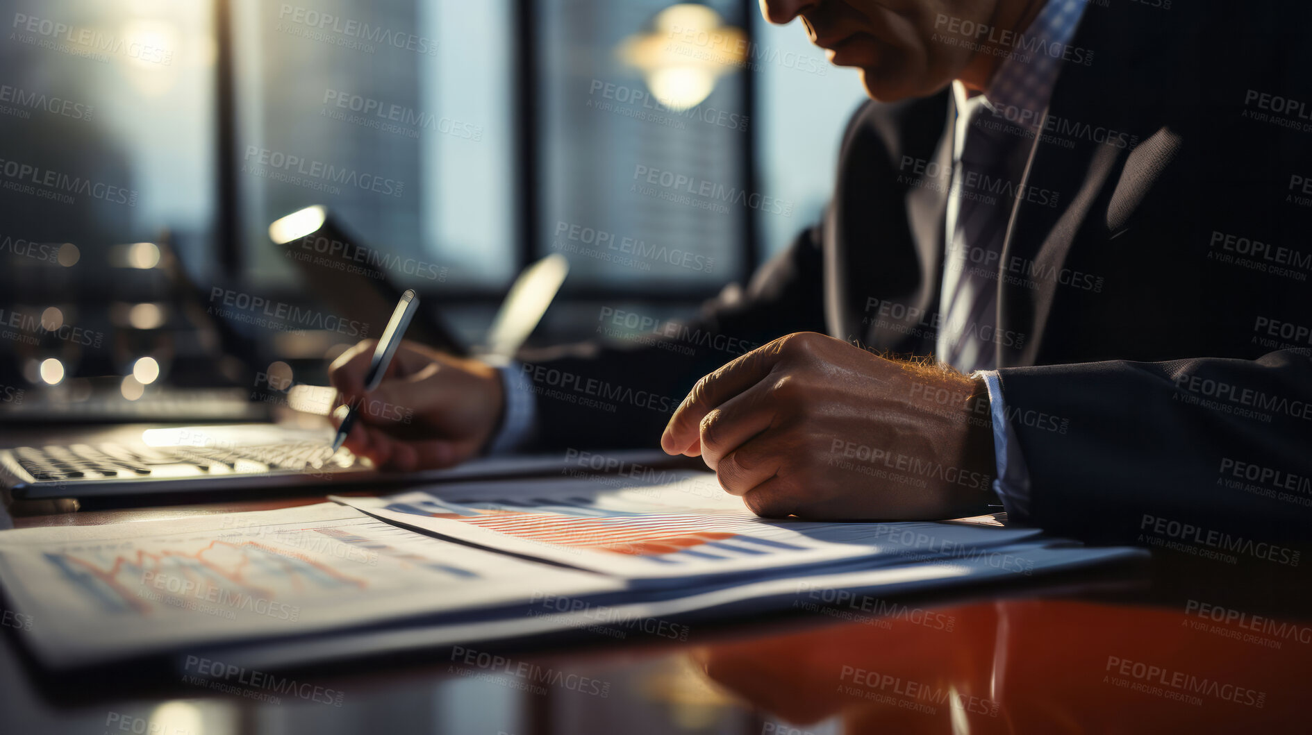 Buy stock photo Business man signing documents in office. Finance concept.