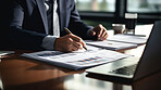 Business man signing documents in office. Finance concept.