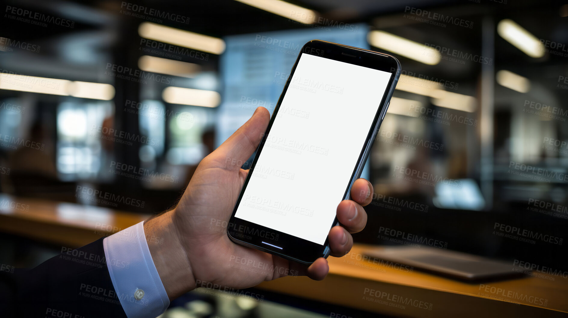 Buy stock photo Point of view shot, hand holding smartphone.Clear screen, template.