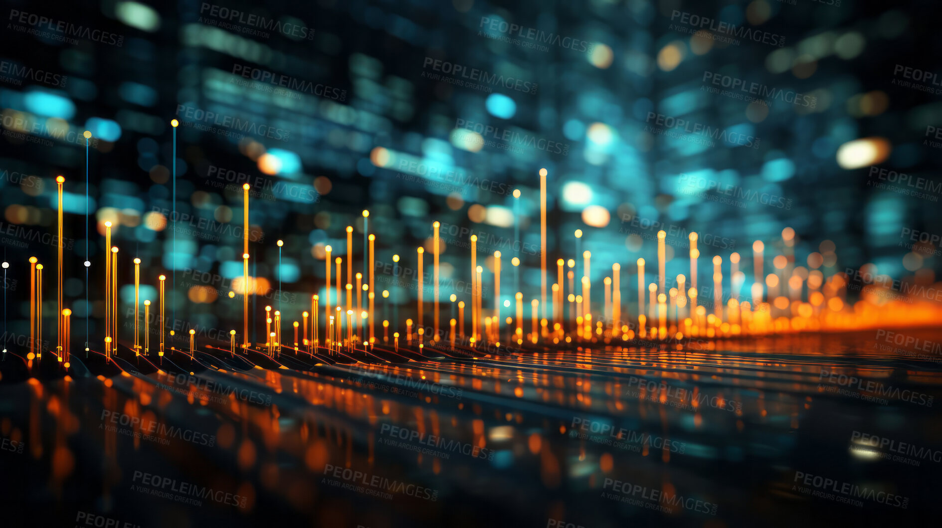 Buy stock photo Abstract digital illustration of financial graph. City backdrop. Stock market concept.
