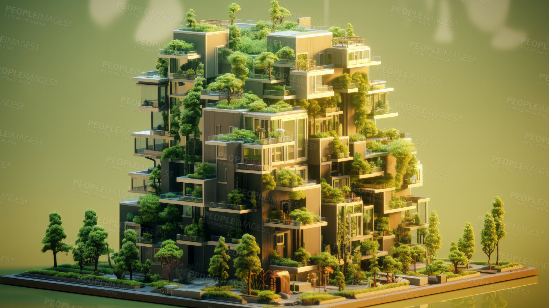 Buy stock photo Architecture, sustainability and carbon footprint with buildings in city for environment.