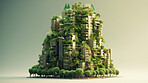 Architecture, sustainability and carbon footprint with buildings in city for environment.