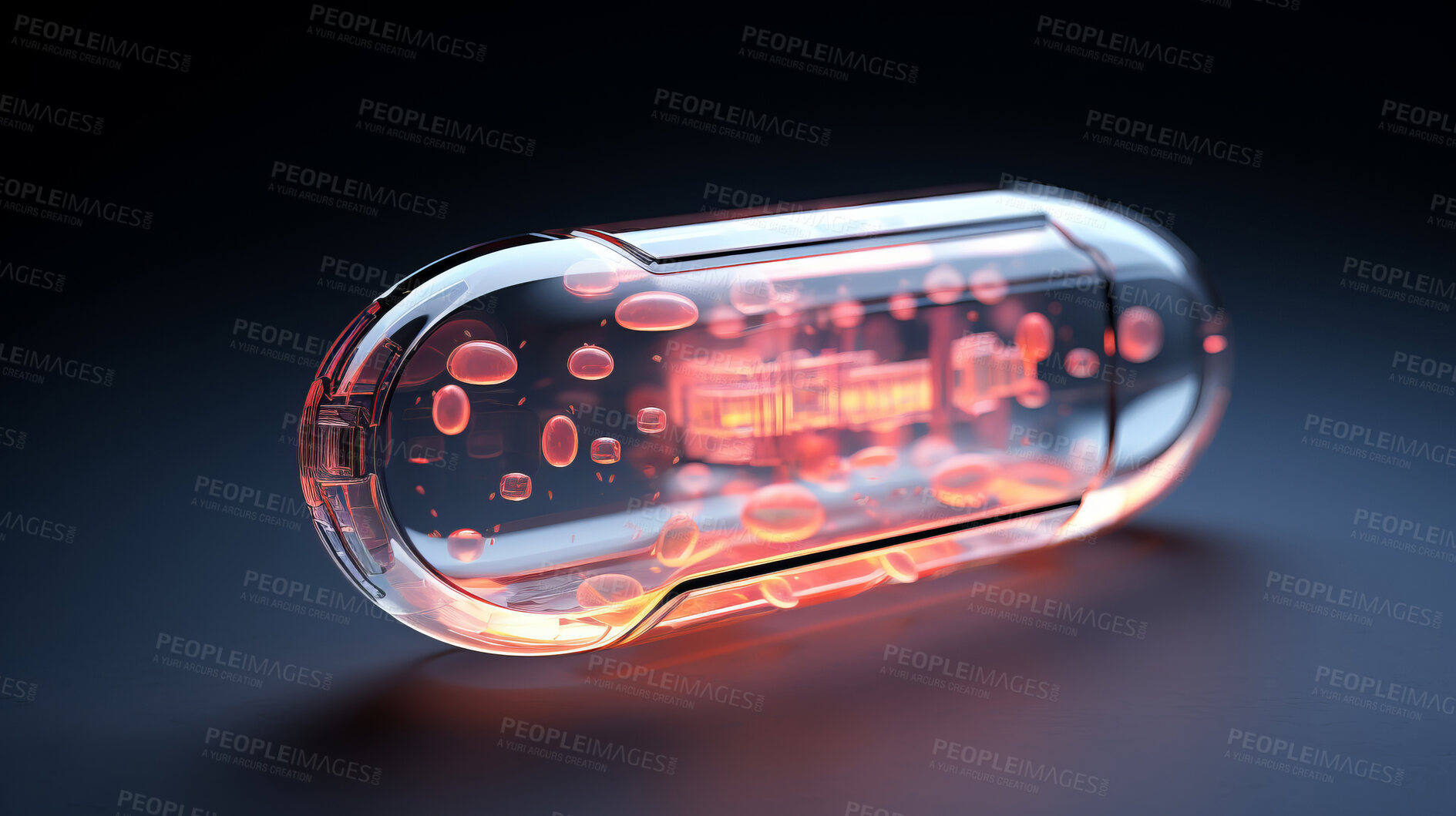 Buy stock photo Pills and medical science development for future drugs, medicine and pharmaceutical innovation