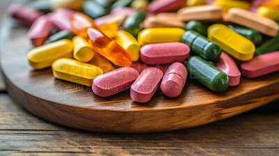 Colorful pills background. Health supplement and science medicine research concept