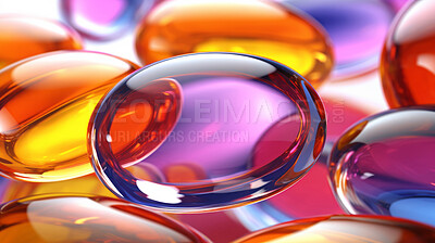 Colorful gel pills background. Health supplement and science medicine research concept