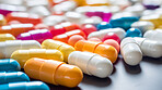 Colorful pills background. Health supplement and science medicine research concept