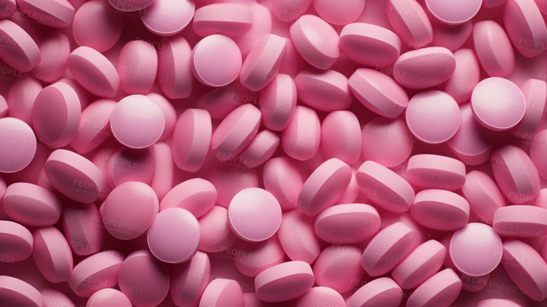 Buy stock photo Pink pills background. Health supplement and science medicine research concept