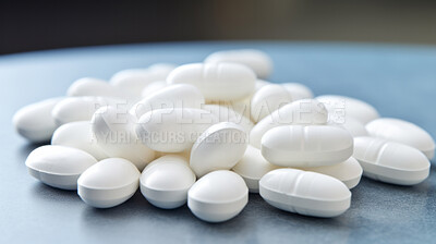 White pills background. Health supplement and science medicine research concept