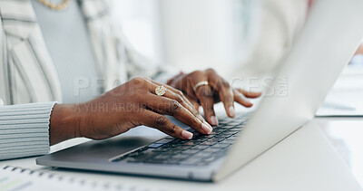 Receptionist, typing and hands on keyboard in office with employee, communication and planning schedule in workplace. Business, writing on computer or woman at desk with email or online feedback