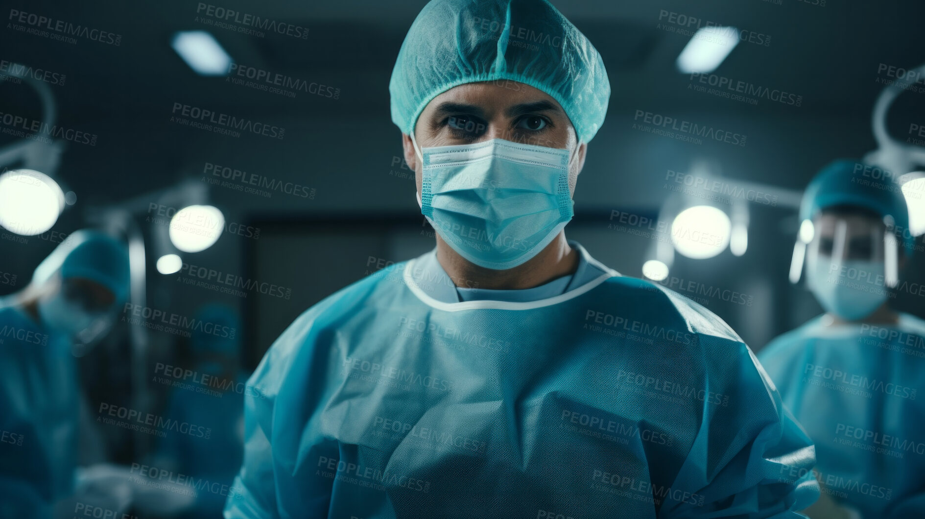 Buy stock photo Surgeon or doctor in the operating hospital room -performing an operation