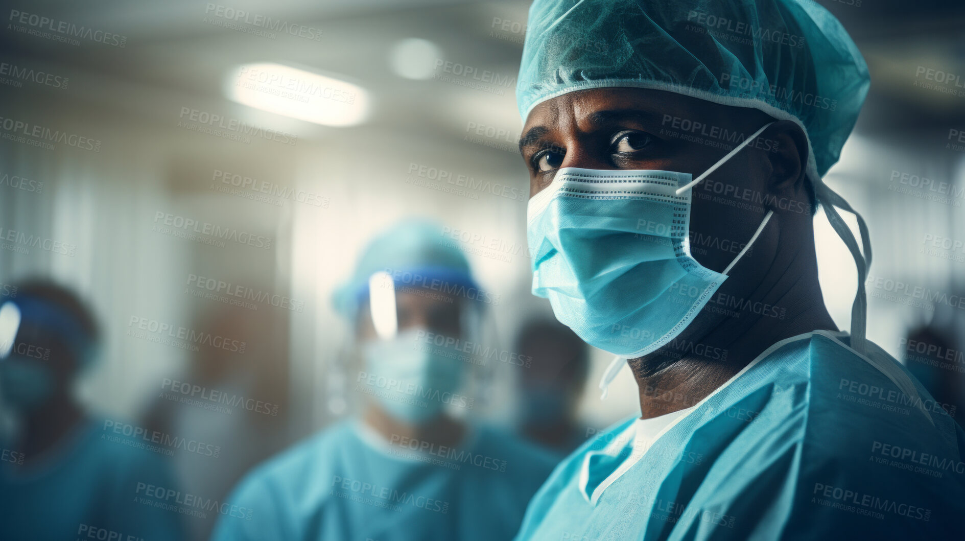 Buy stock photo Surgeon or doctor in the operating hospital room -performing an operation