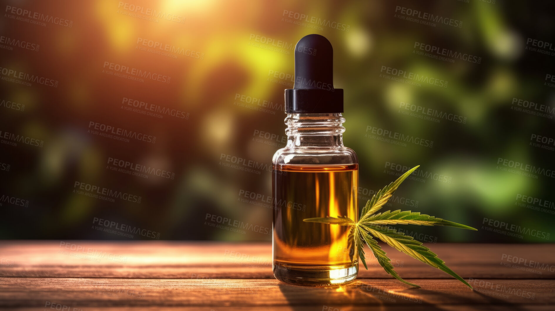 Buy stock photo Cannabis oil in bottle on background with copy space. Medical cannabis