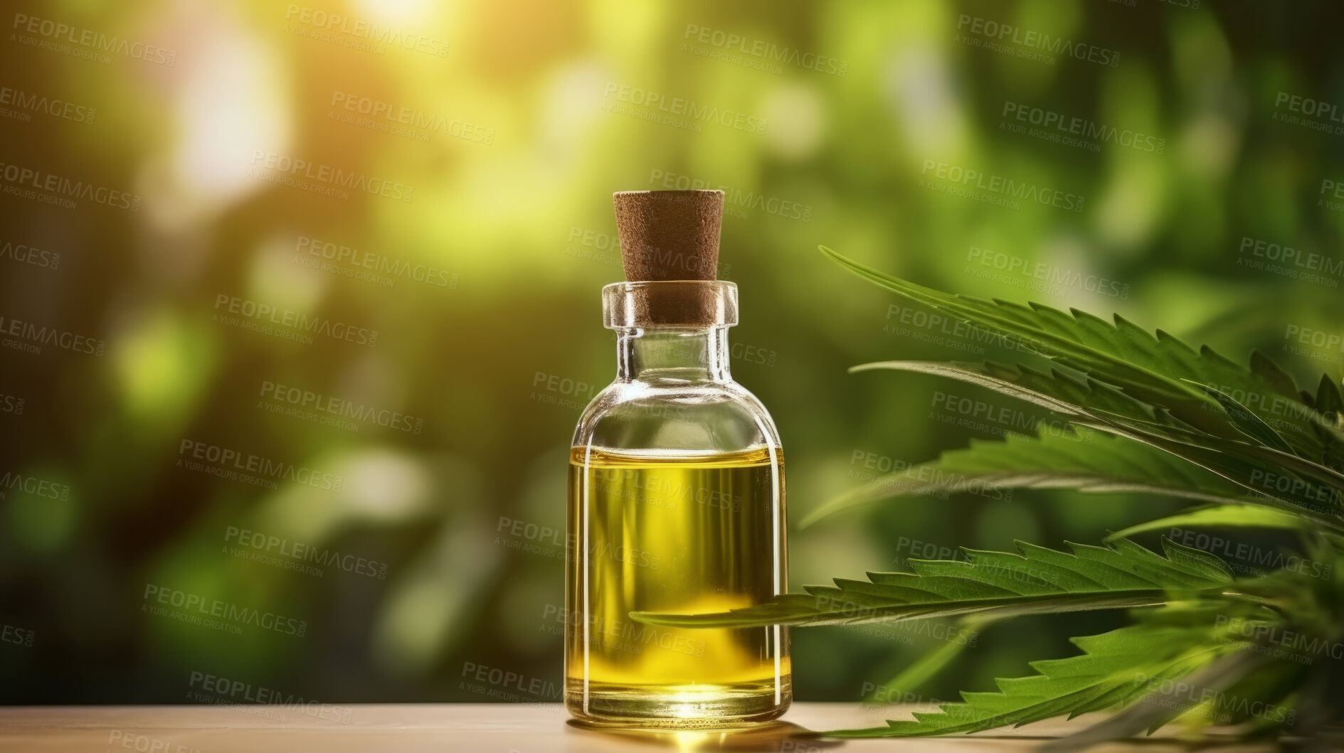 Buy stock photo Cannabis oil in bottle on background with copy space. Medical cannabis