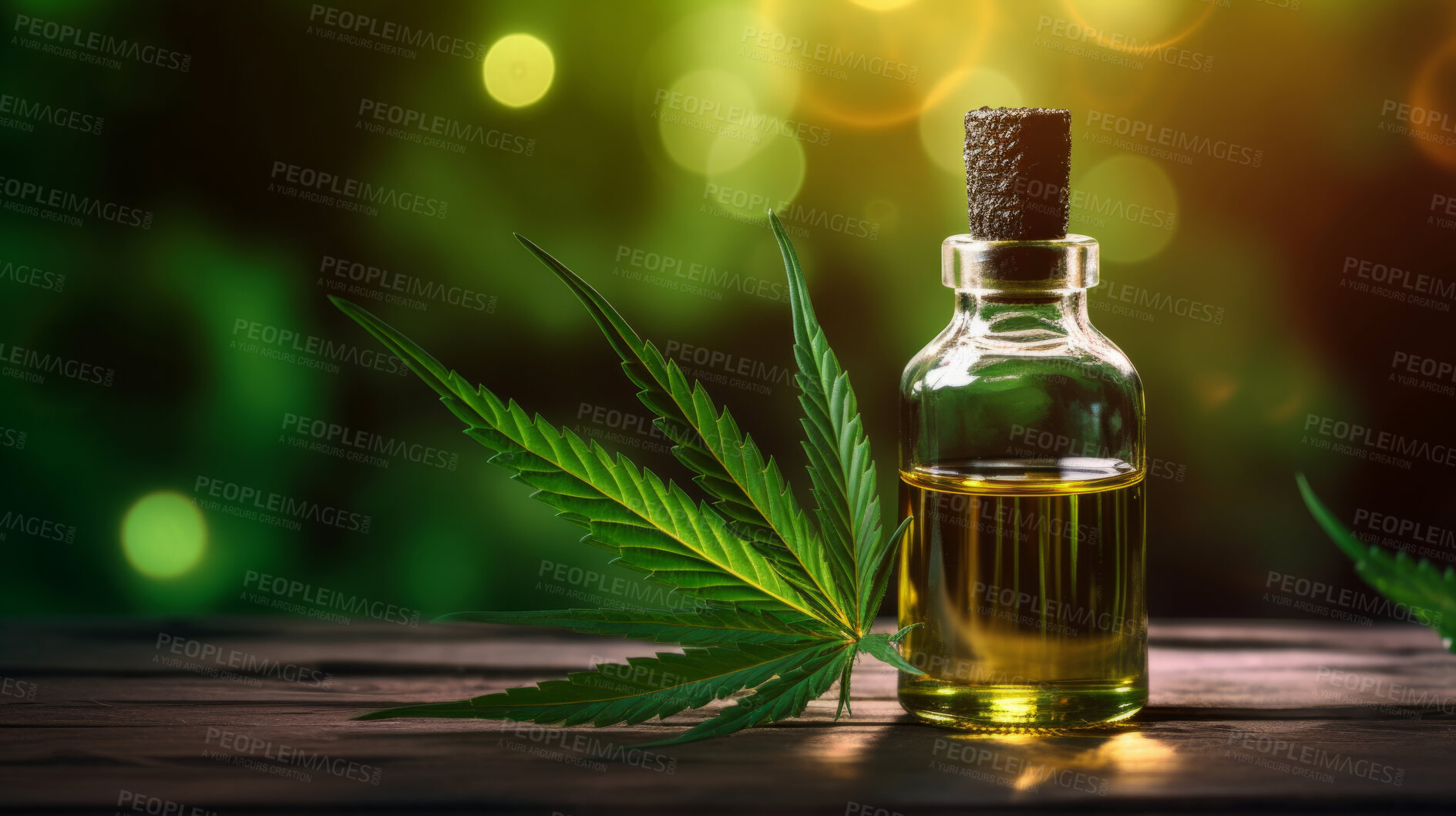 Buy stock photo Cannabis oil in bottle on background with copy space. Medical cannabis