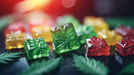 Cannabis gummies with Hemp Leaves. Prescription medical marijuana strain.