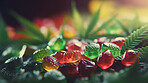 Cannabis gummies with Hemp Leaves. Prescription medical marijuana strain.