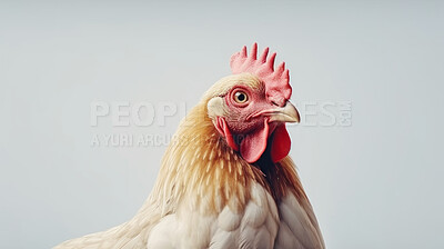 Portrait of a chicken hen standing isolated against a white background