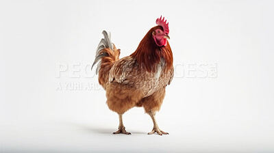 Full body of chicken hen standing isolated against a white background
