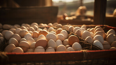 Colorful chicken eggs at a free range chicken and egg farm, fresh eggs for sale