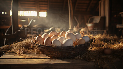Buy stock photo Colorful chicken eggs at a free range chicken and egg farm, fresh eggs for sale
