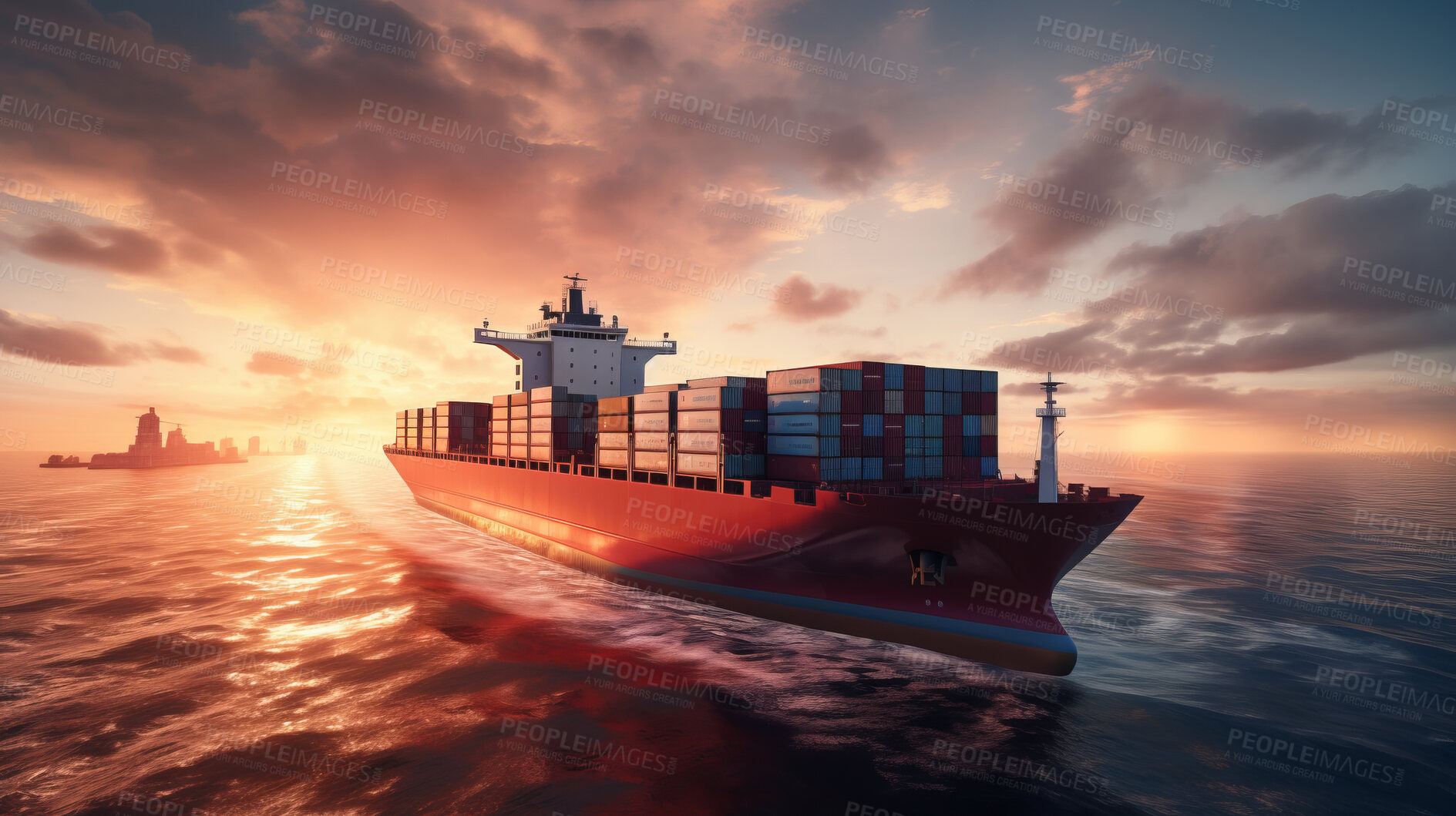 Buy stock photo Container ship or cargo shipping business for import and export of goods