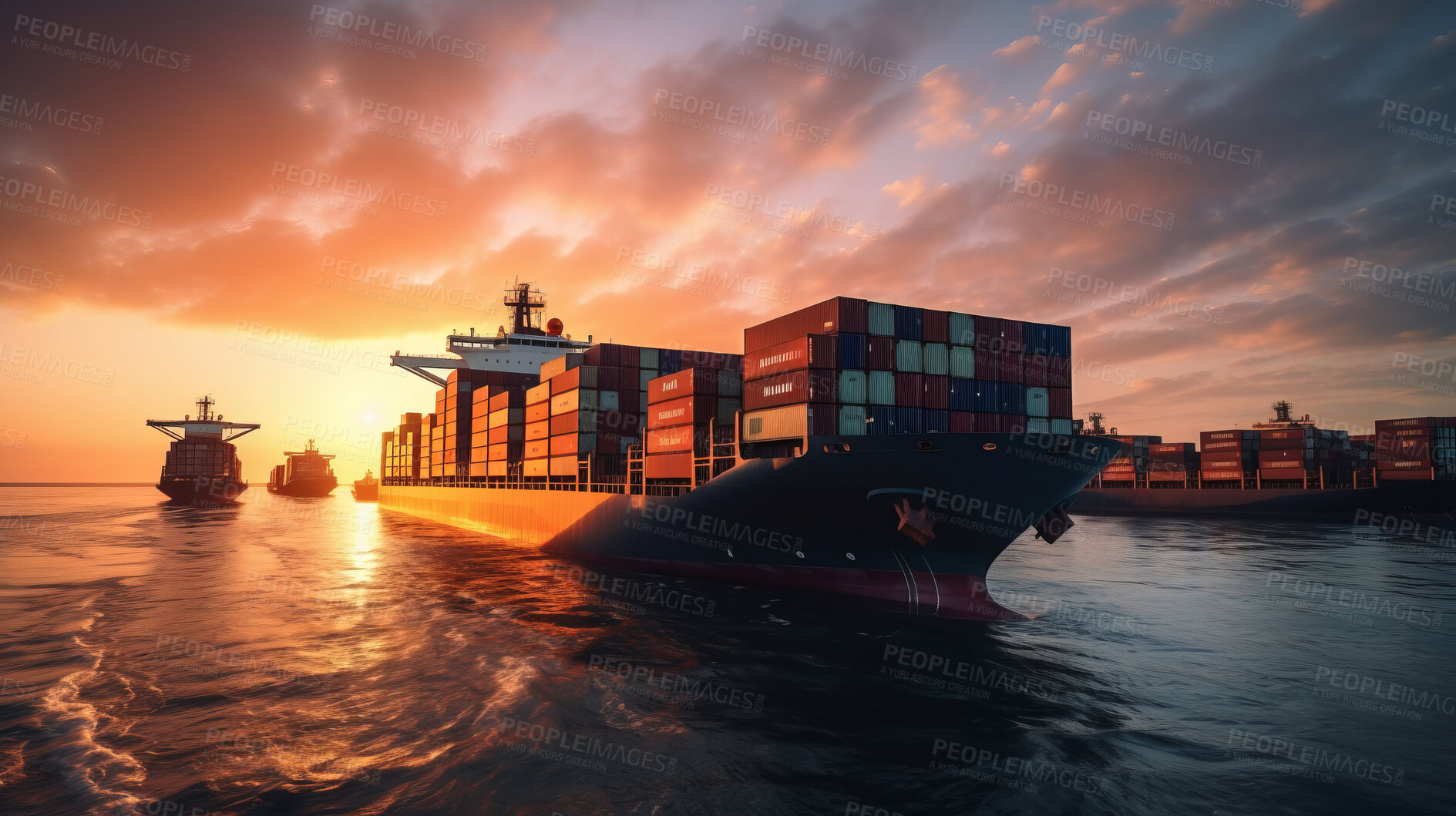 Buy stock photo Container ship or cargo shipping business for import and export of goods