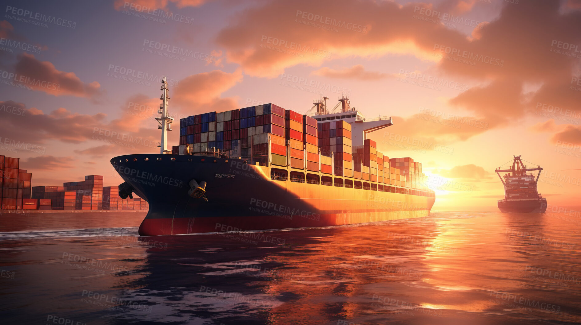 Buy stock photo Container ship or cargo shipping business for import and export of goods