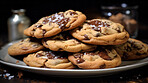 Chocolate chip cookies on a plate. Fresh homemade sweet snack.