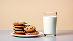 Chocolate chip cookies and glass of milk. Fresh homemade sweet snack.