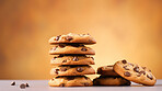 Stack of chocolate chip cookies. Fresh homemade sweet snack.